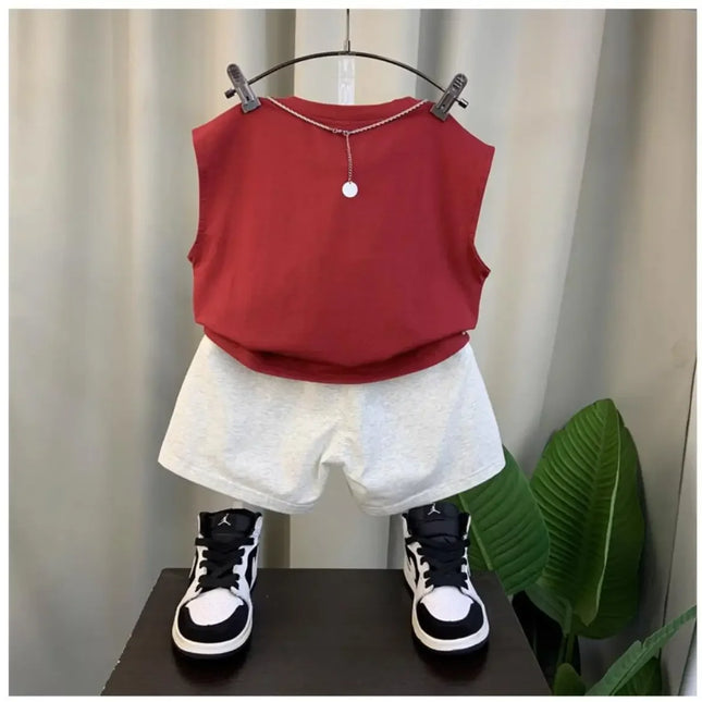 Conjunto de colete sem mangas de duas peças para meninos e meninas, bonito para meninos e crianças, moda verão, novo, 2024