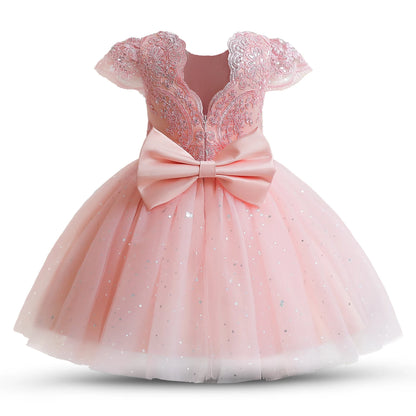 Vestidos de festa de primeiro aniversário para meninas, vestido curto de princesa com laço fofo de tule para casamento de 1 a 5 anos