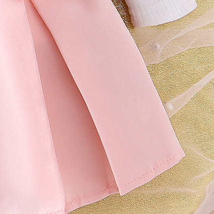 3 pçs outono novo estilo para meninas de 0-3 anos confortável doce manga bolha topo + saia plissada rosa + chapéu conjunto
