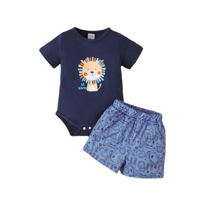 2cps verão bebê menino roupas conjunto dos desenhos animados leão manga curta bodysuit + shorts lazer casa roupas para infantil menino 3-18 meses