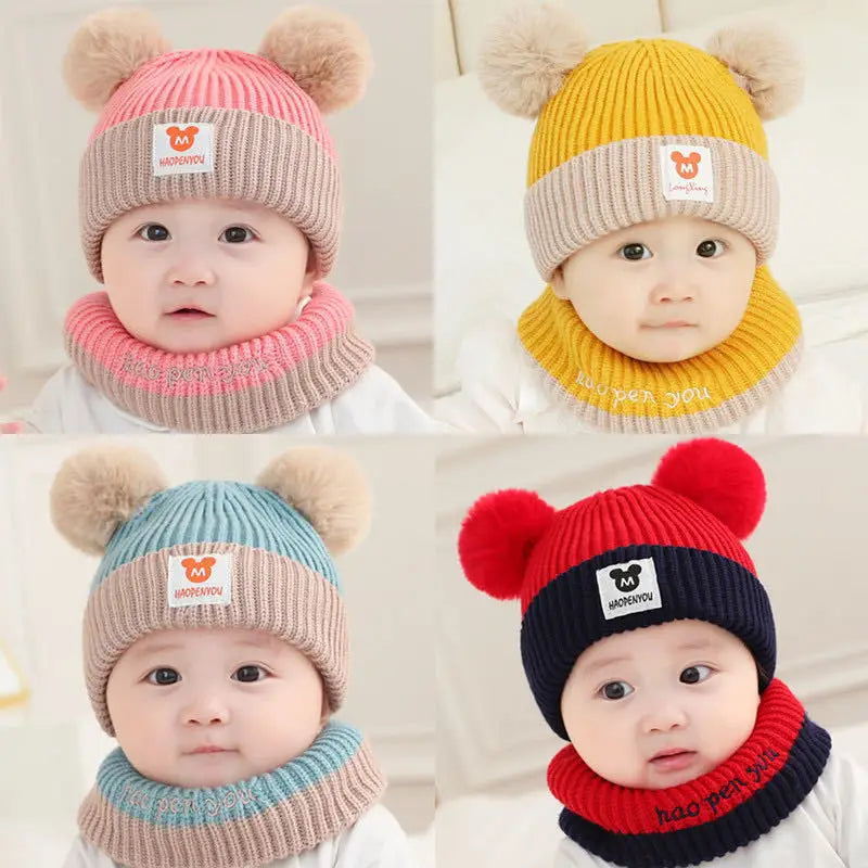 1 conjunto de chapéu de bebê cachecol conjunto urso quente malha crianças chapéu de inverno boné infantil da criança crianças chapéu meninos meninas gorro de crochê 1-5y