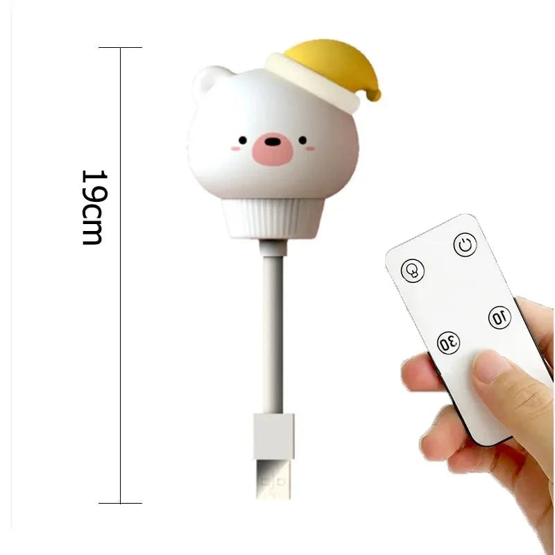 LED USB Night Light para crianças, lâmpada bonito dos desenhos animados, urso, pintinho, gatinho, controle remoto, bebê, criança, decoração do quarto, cabeceira