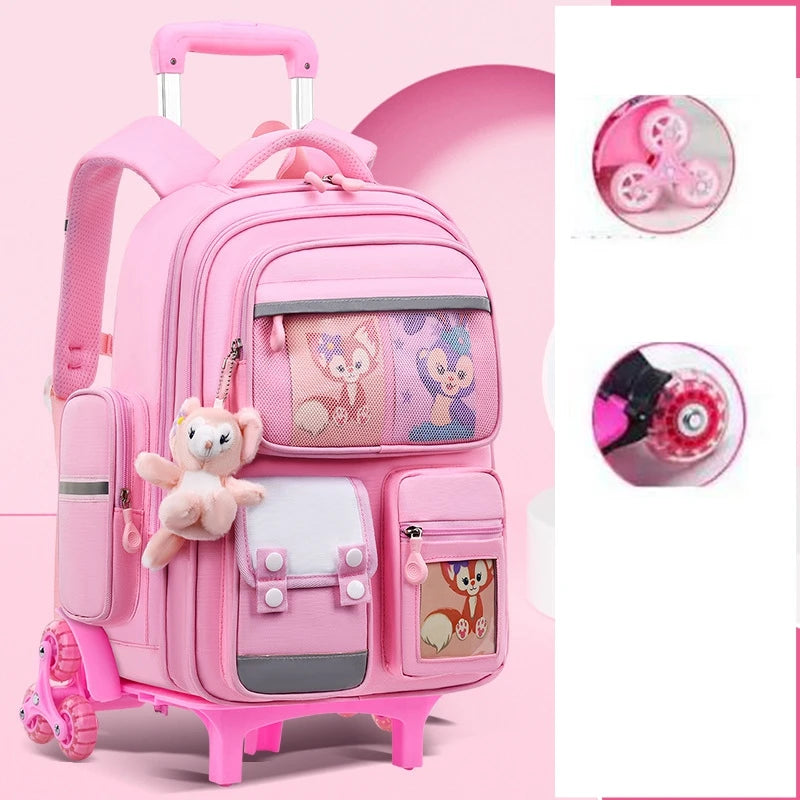 Escola rolando mochila meninas crianças 17 polegada 6 rodas escola primária bookbag roda rodas saco de bagagem saco escolar trole mochila