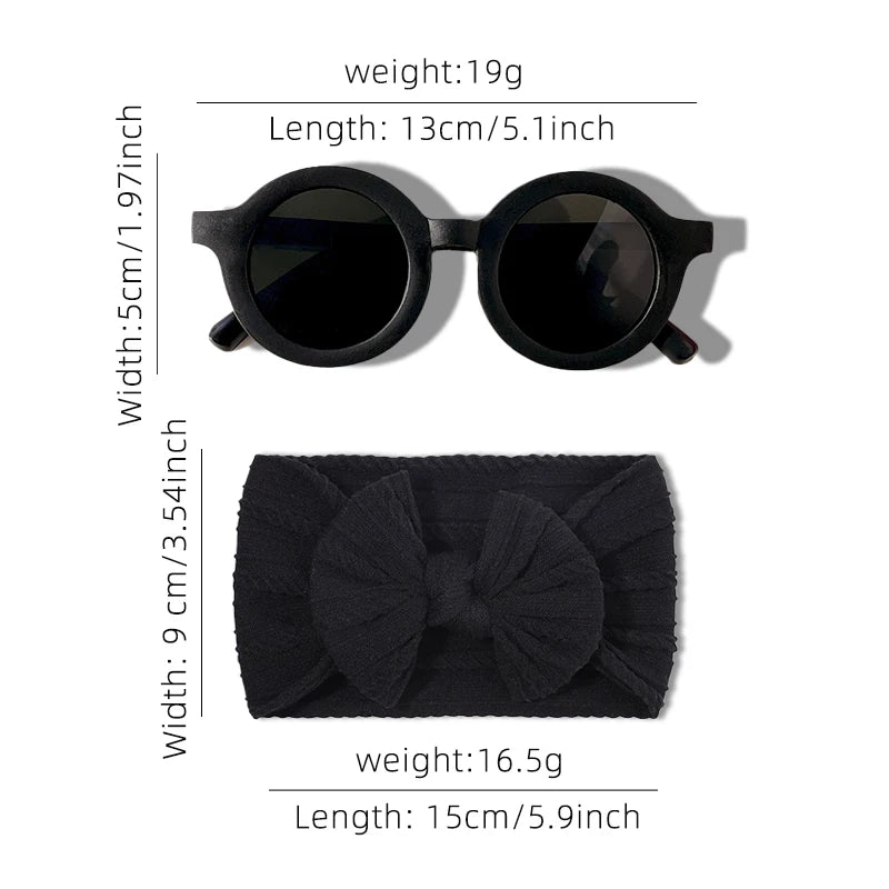 Wide Hairband Round Sunglasses para crianças, cor sólida, algodão bowknot, bebê meninas, acessórios para cabelo infantil, novo, 2 pcs por conjunto