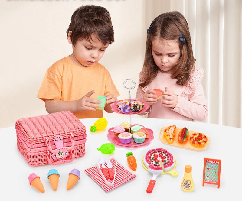 Pretend Play Kitchen Food Set For Girls, Chá da Tarde, Simulação, Sobremesa, Lanche, Café, Jogos de Festa, Casa, Brinquedos Infantis, Piquenique