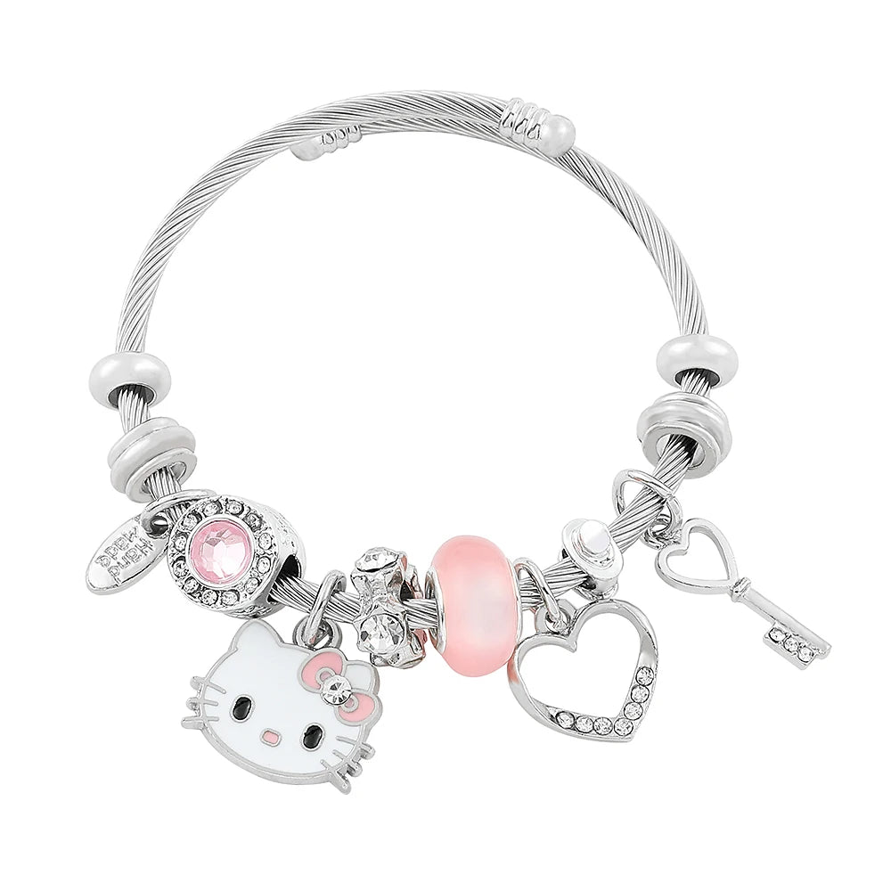 Sanrio Encantos Dos Desenhos Animados Pulseiras, Kawaii Olá Kitty, Contas Pingente, Correntes De Mão, Pulseira Bonito, Jóias Acessórios, Presentes para Meninas