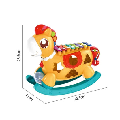 Baby Educational Pony Toy, forma de xilofone, classificador com luzes, música animal Piano, brinquedos interativos para crianças e crianças, 5 em 1