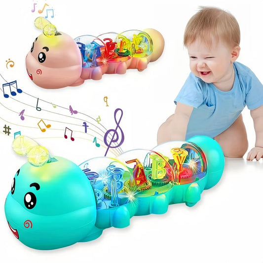 Caterpillar estilo bebê gatinhando brinquedo, com iluminação, música e direção automática, letra e número design