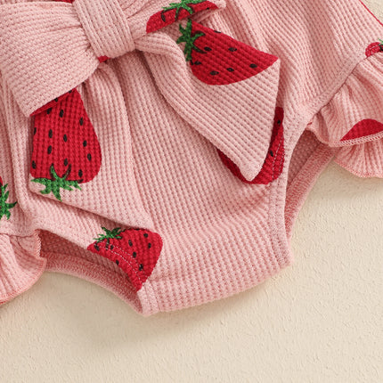 Macaquinho com Laço/Moranguinho + Shorts com Babado + Faixa 🍓