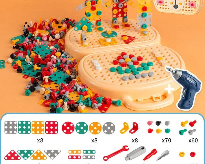 Caixa de Ferramentas Elétrica para Crianças, Ferramenta de Perfuração, Parafuso Montessori Puzzle, Finja Brincar Brinquedos para Crianças, Presente dos Meninos, 4 a 6 Anos