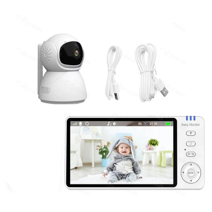 IPS Screen Video Baby Monitor, Pan-Tilt-Zoom Camera, babá eletrônico, 2-Way Talk, Visão Noturna, Lullaby Temperatura, Cartão SD, 5"