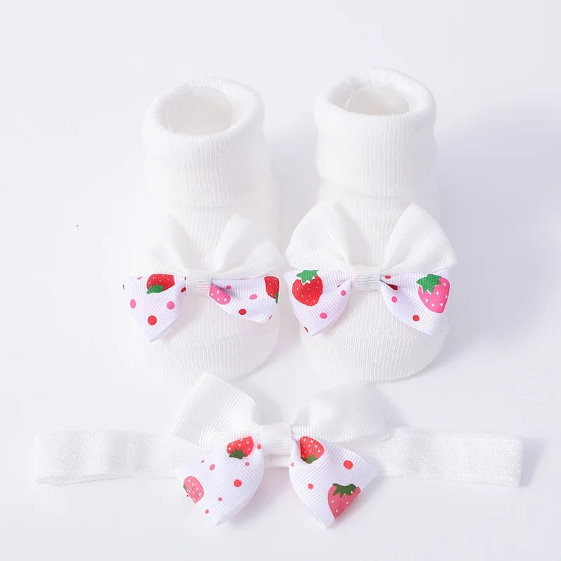 Conjunto de meias e bandana para o bebê, conjunto de 2 peças, bola de pelúcia bonito, para recém-nascido, para crianças