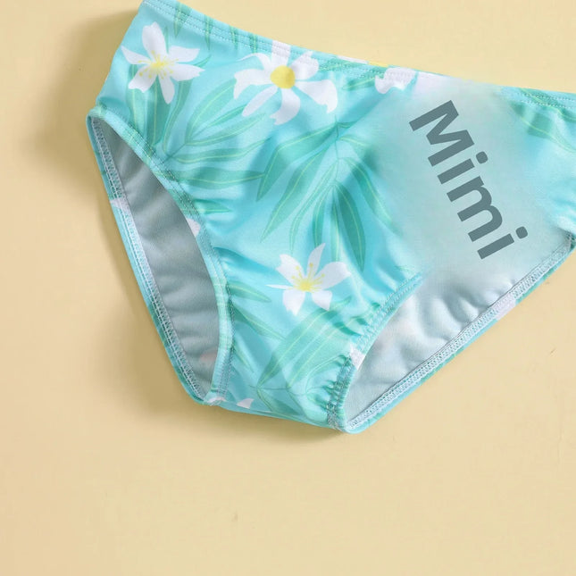 Estilo fresco crianças flor impressão biquíni terno de banho de duas peças para meninas roupas de verão esportivas e elegantes da china