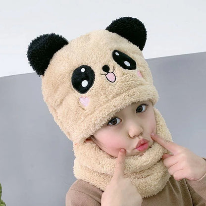 Chapéu do lenço do panda dos desenhos animados de pelúcia infantil, boné Balaclava Windproof, velo de cordeiro, gorro encapuzado, luxuoso, exterior, Esqui, Meninos, Meninas, Crianças, Inverno