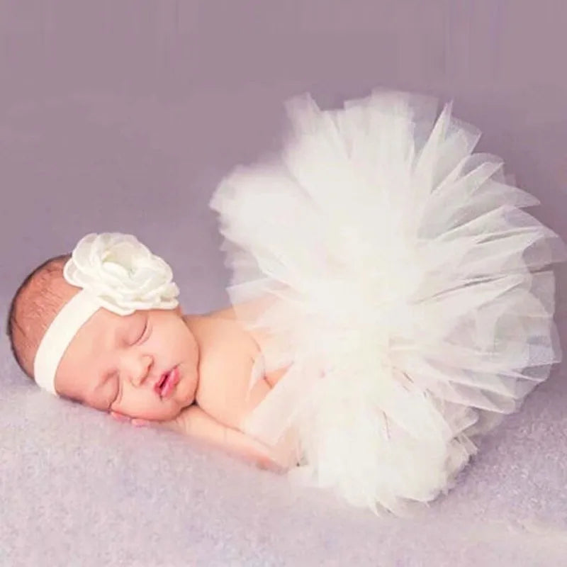 Adereços para fotografia de bebê recém-nascido, fantasia infantil de princesa fofa com faixa de cabeça de flor, acessórios para meninas, vestido de saia tutu