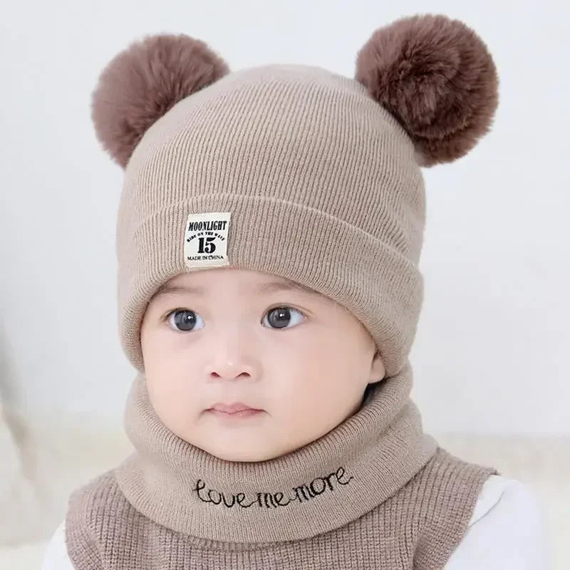 Inverno quente bebê malha chapéus com cachecol crianças gorro de malha chapéus cor sólida chapéu infantil para a criança meninos meninas acessórios