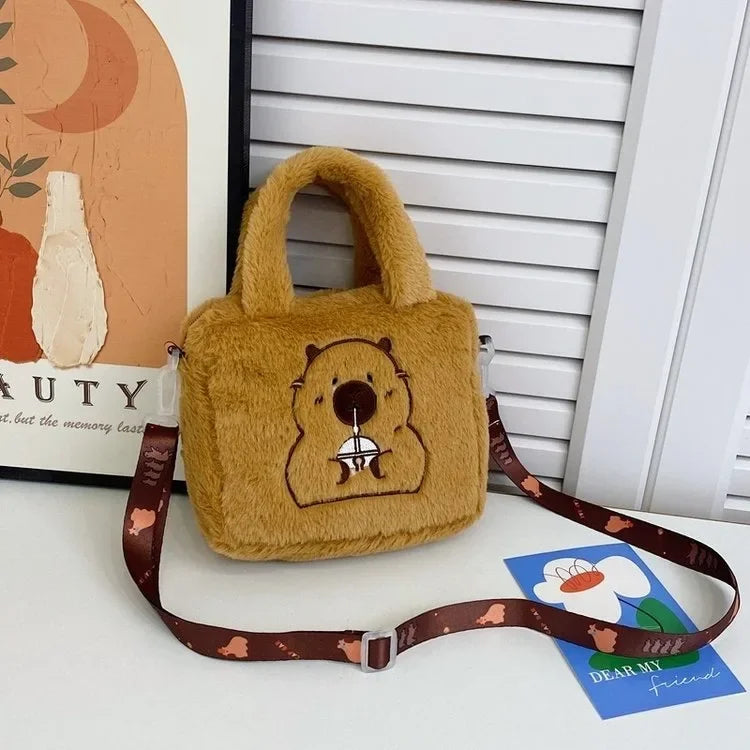 Bolsa de pelúcia dos desenhos animados para crianças, Anime Peripheral Products, Boneca Kapybara bonito, Crossbody Coin Bag