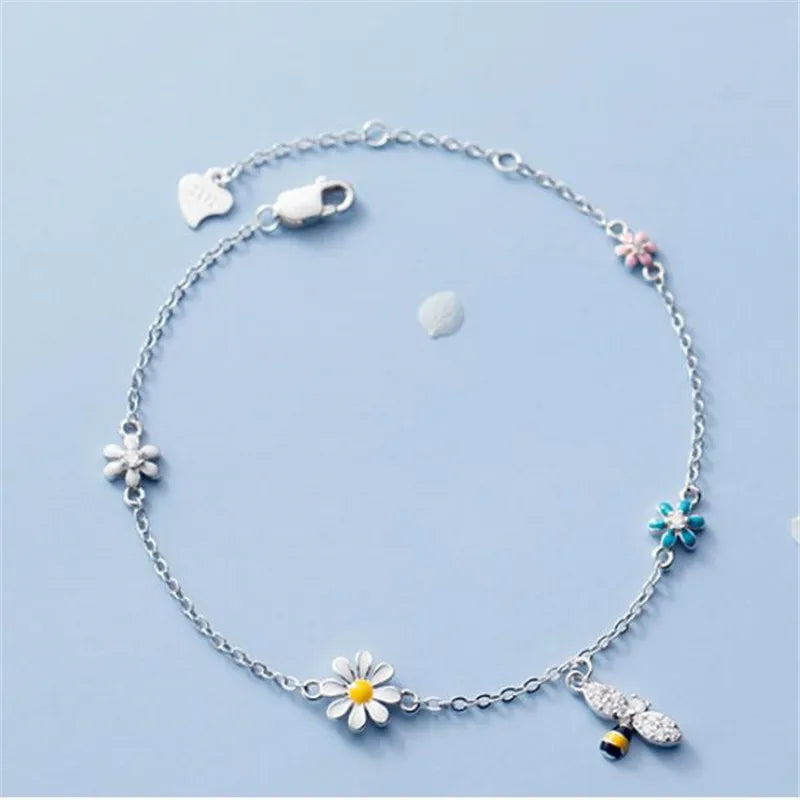 925 prata esterlina borla zircão daisy bee charme pulseira pulseira para as mulheres meninas da festa de casamento na moda acessórios de jóias