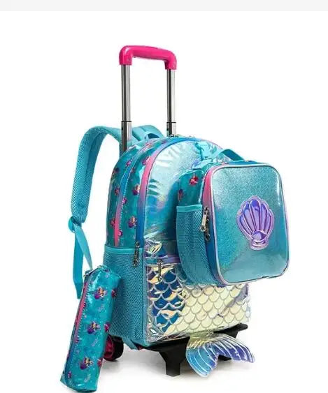 Mochila escolar com rodas para crianças, Rolling Bag with Wheels, Trolley Satchel para meninas