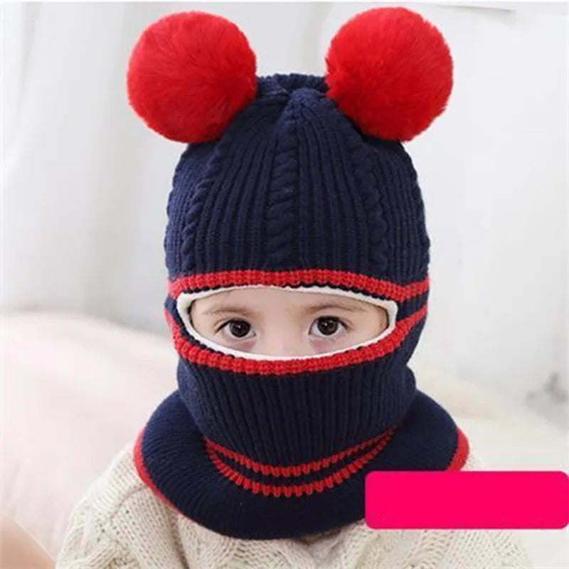 Chapéu de inverno para bebês, chapéu de malha com pompom para crianças, meninas e meninos, com forro de lã quente, chapéus para crianças