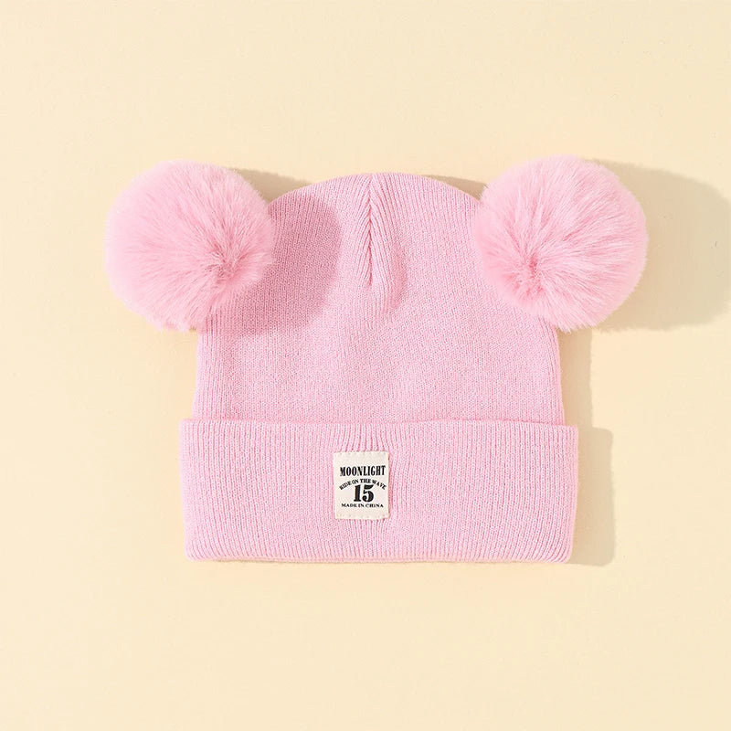 Chapéu de malha monocromático infantil, gorro Pom-Pom, quente, malha, bebê, meninos, meninas, crianças, acessórios de inverno