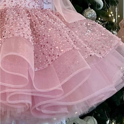 2024 crianças vestido de princesa ocasião formal roupas combinando trajes de um ano de idade do bebê meninas luxo arco lantejoulas roupa elegante