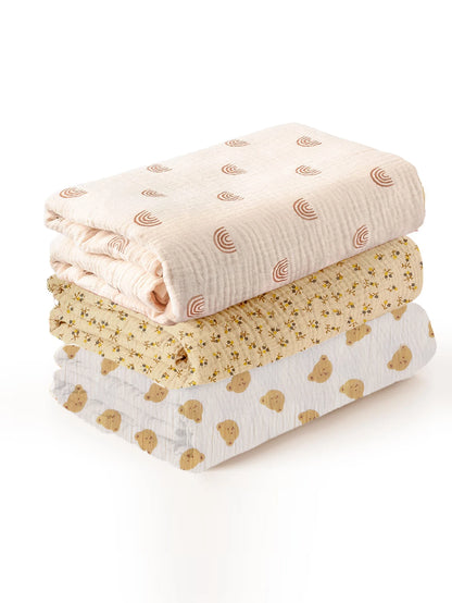 Macio Respirável Musselina Swaddle Cobertor para o Bebê Recém-nascido, Recebendo Cobertor, 3Pcs por Conjunto