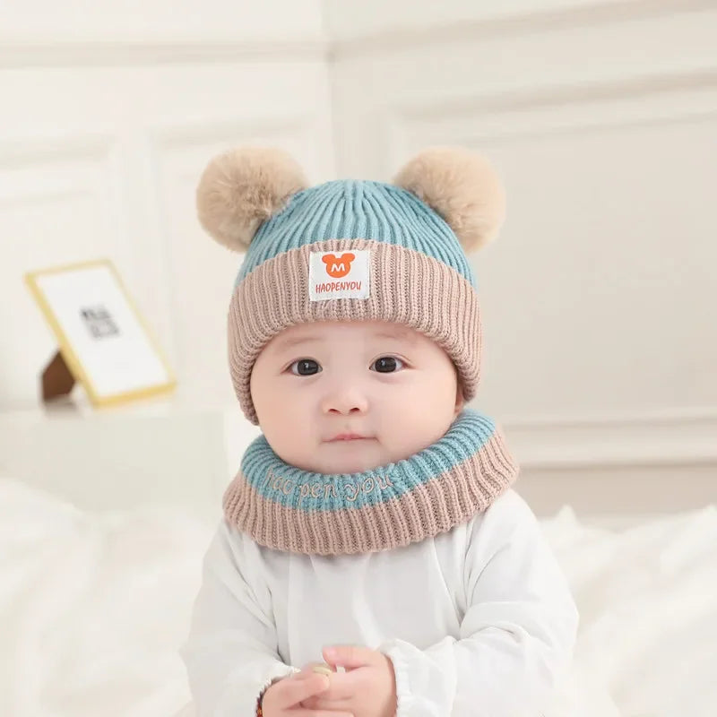 1 conjunto de chapéu de bebê cachecol conjunto urso quente malha crianças chapéu de inverno boné infantil da criança crianças chapéu meninos meninas gorro de crochê 1-5y