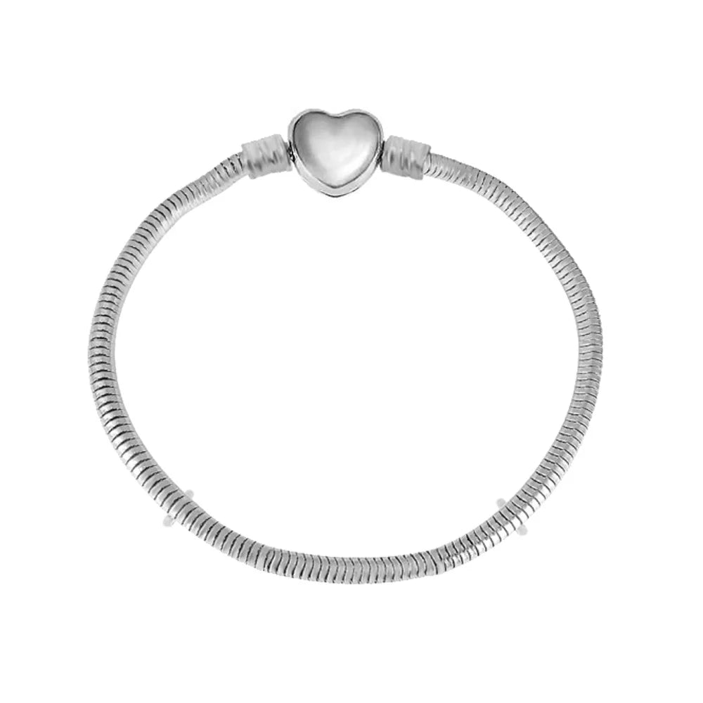 Pulseira de aço inoxidável para crianças, coração feminino, Pandoraer, Corrente de Cobra, Fits Original Charme, Presente da jóia das crianças