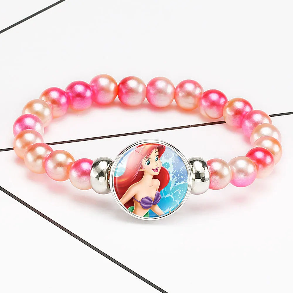 Disney Cartoon Frozen Princess Bracelet para Crianças, Elsa e Anna, Jóias Acessórios, Talão Colorido, Presente de Aniversário, Bonito