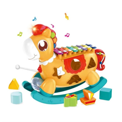 Baby Educational Pony Toy, forma de xilofone, classificador com luzes, música animal Piano, brinquedos interativos para crianças e crianças, 5 em 1