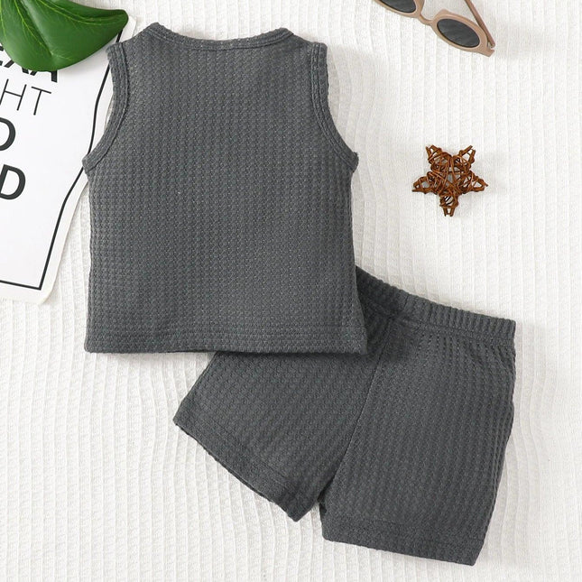 Top sem mangas e shorts para bebê menino, conjunto de roupas de cor sólida, roupas esportivas diárias, roupas legais para criança, 1 a 3 anos, 2 peças, verão