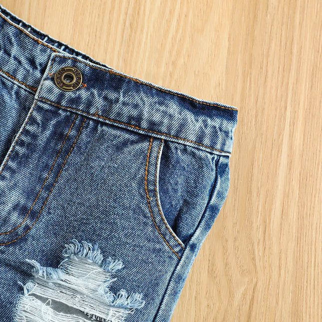Conjunto Bebê Regata Estampada + Shorts Jeans