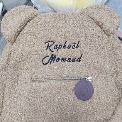 Urso bonito padrão mochila de pelúcia para mulheres e meninas, personalizado pequeno saco de ombro casual, nome personalizado, presente da criança