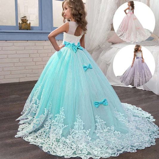 Girls 'Long Lace Prom Gowns, Vestidos de dama de honra para crianças, Adolescentes Girl Party Dress, Princesa Evening Vestido De Noiva Formal