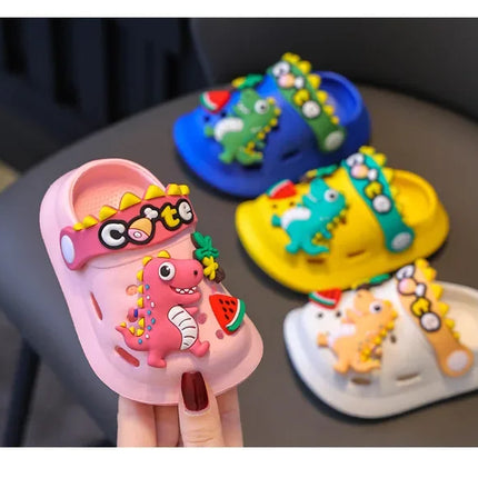 Verão crianças chinelos buraco crianças sandálias macio anti-skid dos desenhos animados dinossauro diy design interior antiderrapante meninos meninas sapatos de praia