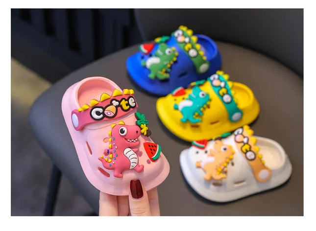 Verão crianças chinelos buraco crianças sandálias macio anti-skid dos desenhos animados dinossauro diy design interior antiderrapante meninos meninas sapatos de praia