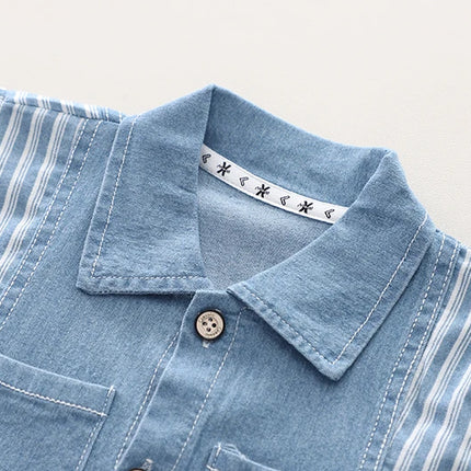 Conjunto de Camisa Listrada e Shorts Jeans para Menino