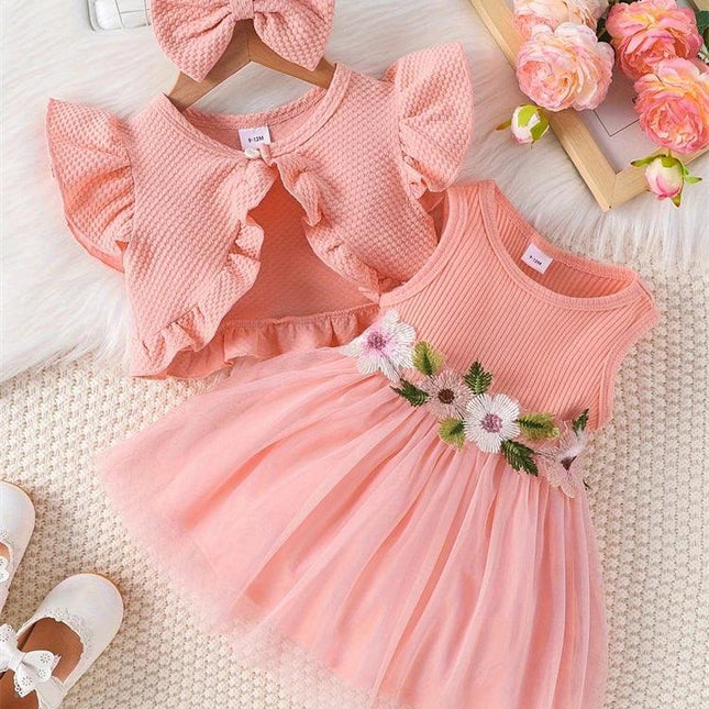 Vestido de renda sem mangas para menina recém-nascida, top curto, com design de flores, cintura, para o verão, para bebê, 2019
