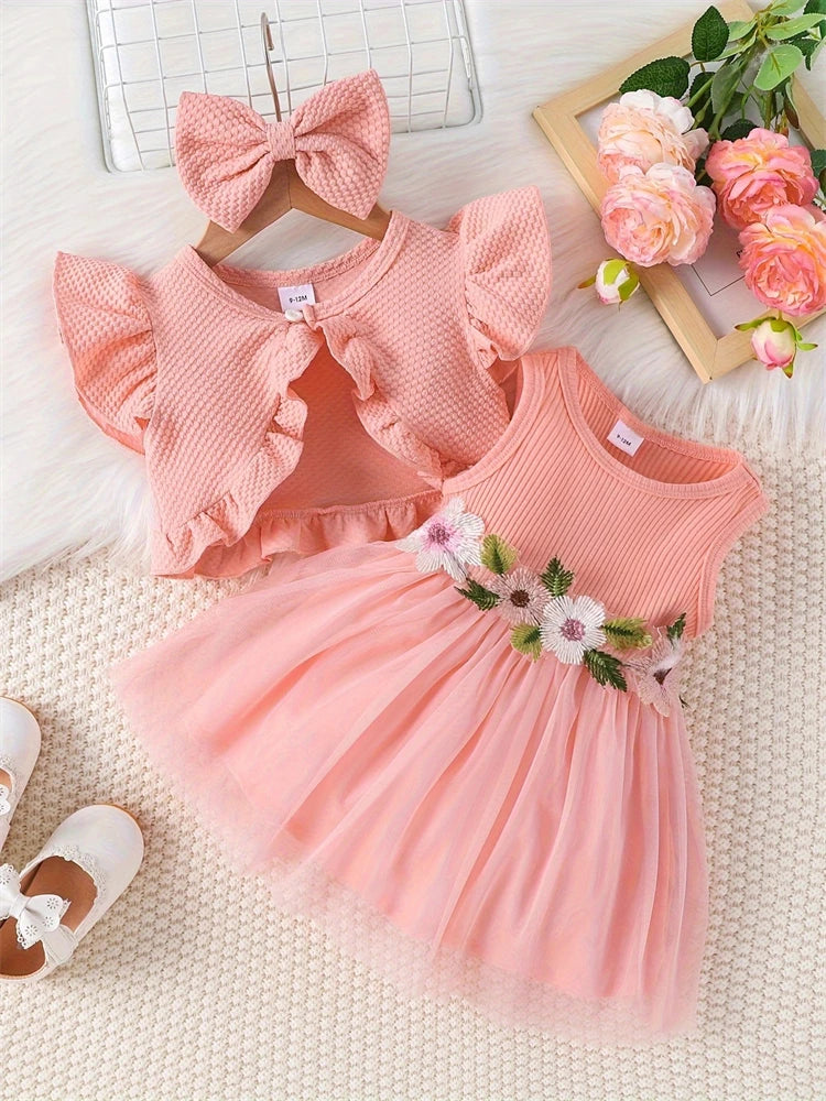 Vestido de renda sem mangas para menina recém-nascida, top curto, com design de flores, cintura, para o verão, para bebê, 2019