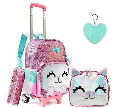 Mochila escolar com rodas para crianças, Rolling Bag with Wheels, Trolley Satchel para meninas