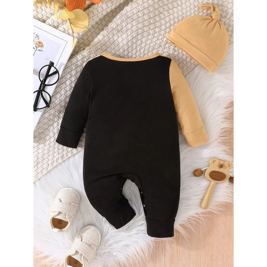 Conjunto macacão de manga comprida para bebês, roupas bonitas para letras, macacão infantil unissex, presente para menino e menina recém-nascidos, 0-18 meses