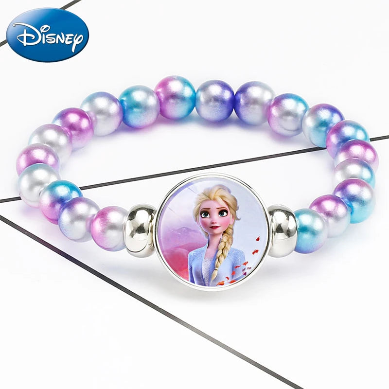 Disney Cartoon Frozen Princess Bracelet para Crianças, Elsa e Anna, Jóias Acessórios, Talão Colorido, Presente de Aniversário, Bonito