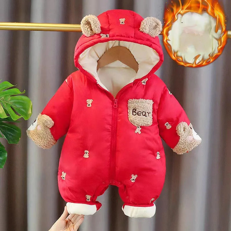 Macacão de algodão grosso recém-nascido Onesie infantil, macacão com capuz, roupas infantis, roupas de menino e menina, macacão de bebê, inverno