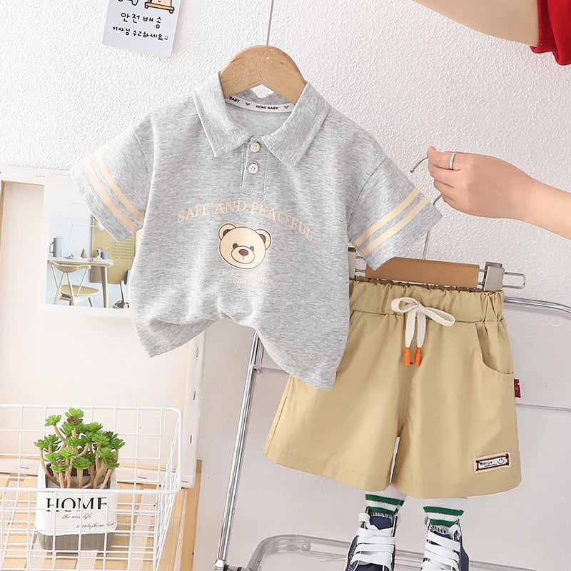 Roupa de moda coreana infantil, roupas de bebê, roupas de algodão infantil, polo casual para crianças, 2 peças