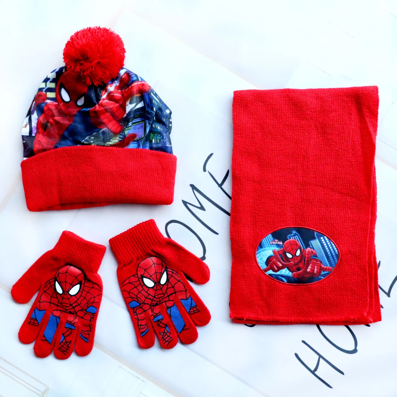 Children's SpiderMan Cartoon Knitted Scarf Hat, Boné Quente, Chapéu de Natal, Vermelho, Dia das Bruxas, Menino, Menina, Novo, Outono, Inverno