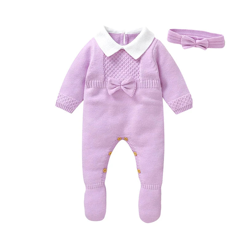 Bebê recém-nascido Wrap Pés Macacão Set, Roupas Macacão Menina Infantil, Malha Toddler Roupas, Hearwear Moda Tie Macacão, 0-9M, 2 Pcs