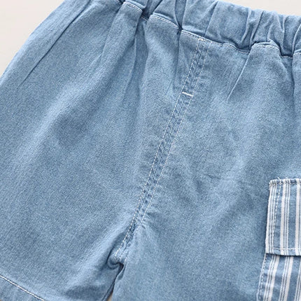 Conjunto de Camisa Listrada e Shorts Jeans para Menino