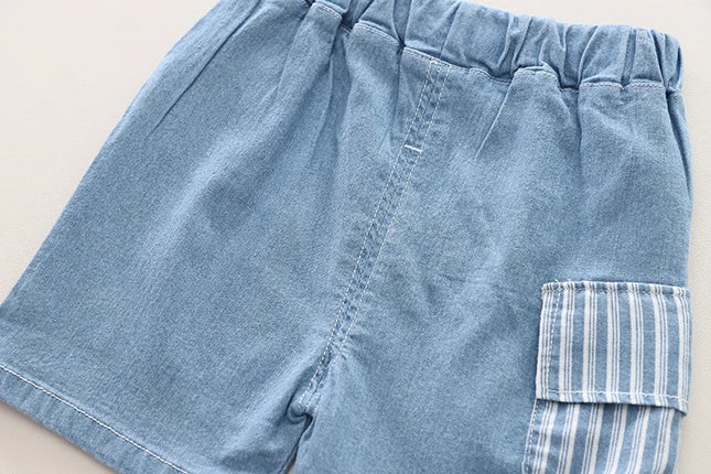 Conjunto de Camisa Listrada e Shorts Jeans para Menino