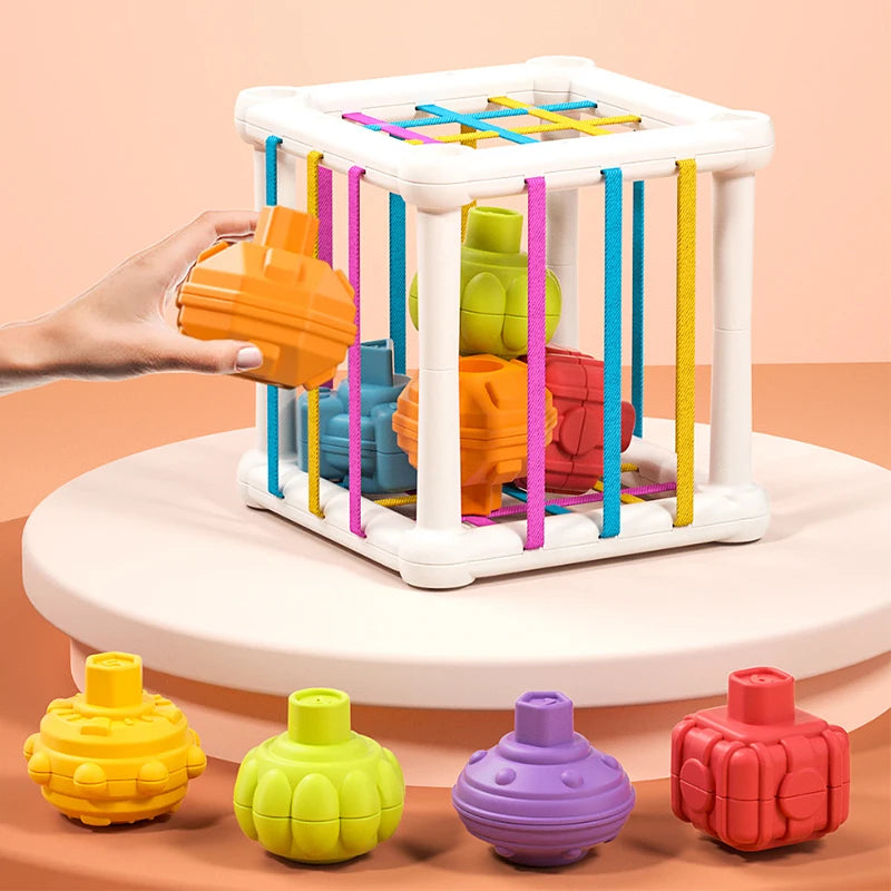 Blocos de classificação de cubo colorido para bebê, Bin sensorial, brinquedos educativos Montessori, jogo para menino e menina de 1 e 2 anos